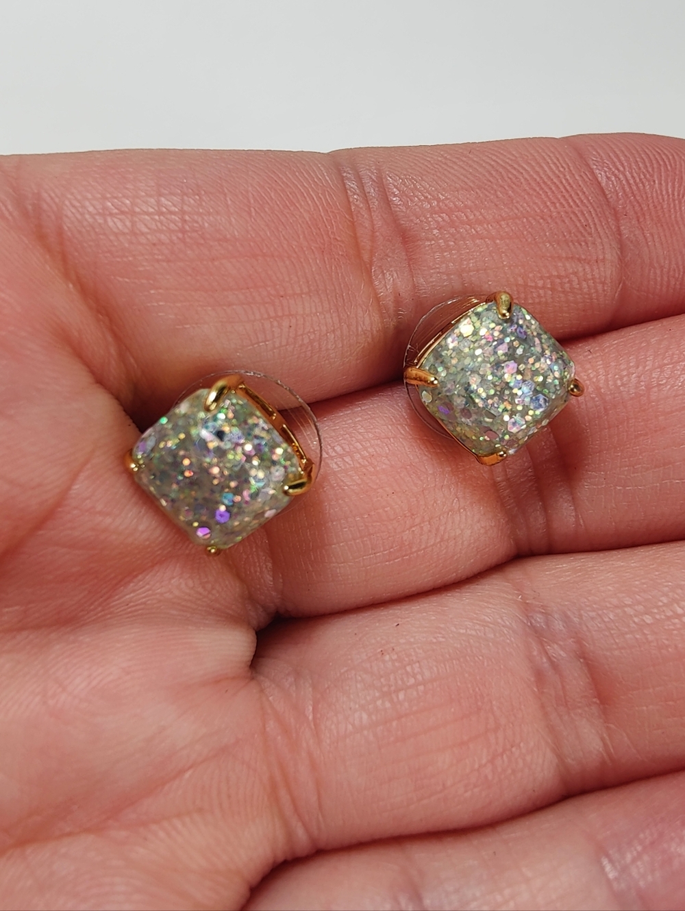 Kate Spade Opal Square Stud Earrings Gold Tone Iridescent